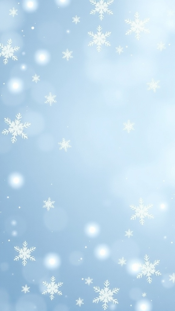 Light blue Christmas wallpaper with snowflakes and fairy lights, evoking a serene holiday spirit.